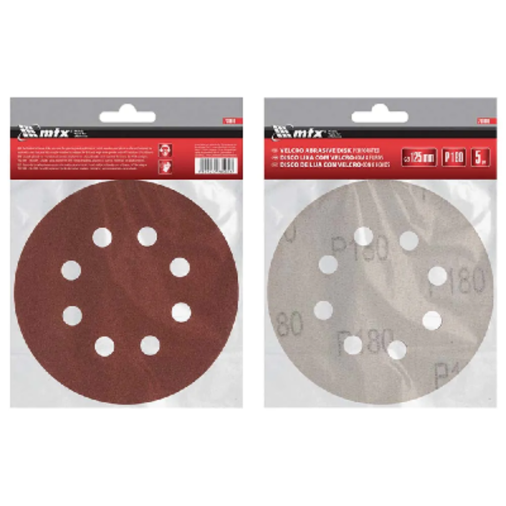 Disco de Lixa com Furo Velcro 5" Grão 180 MTX 5 Peças