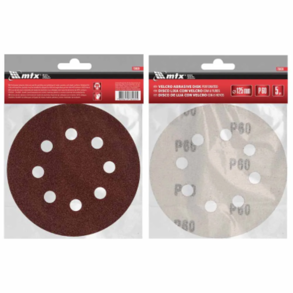 Disco de Lixa com Furo Velcro 5" Grão 60 MTX 5 Peças