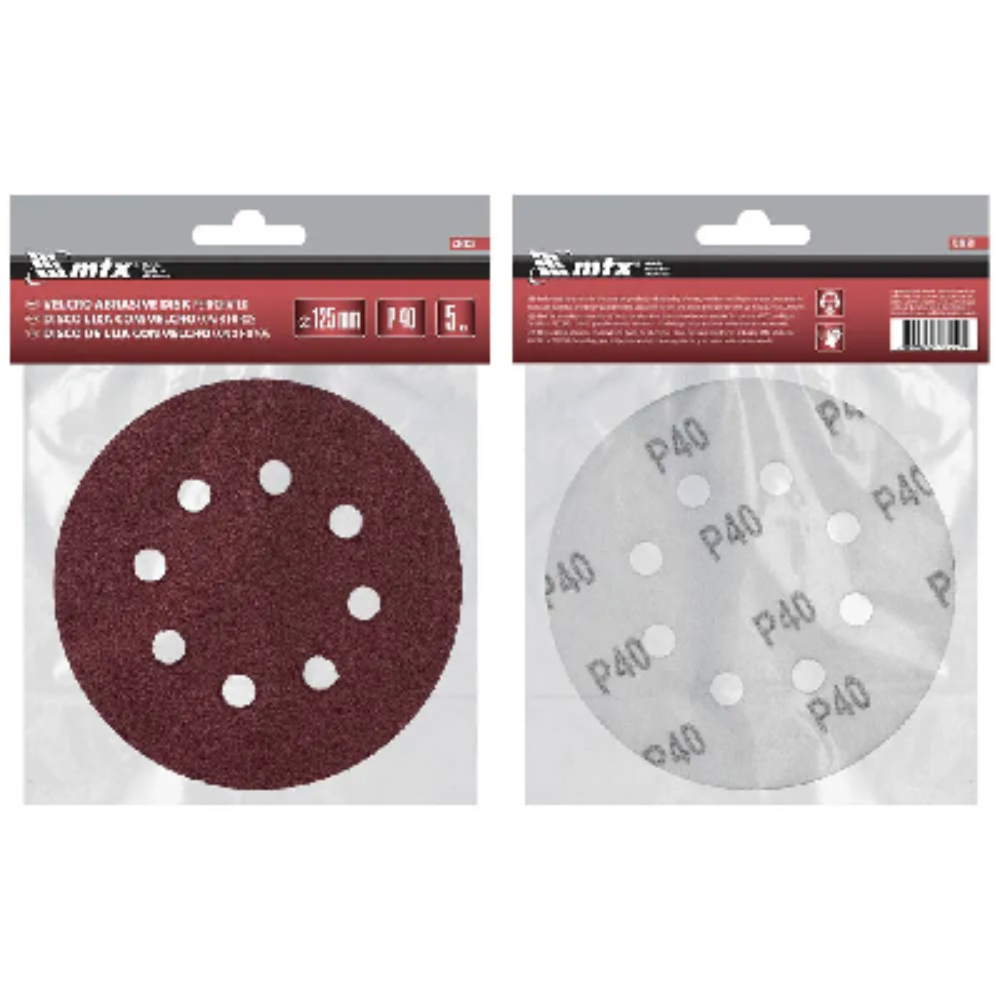 Disco de Lixa com Furo Velcro 5" Grão 40 MTX 5 Peças