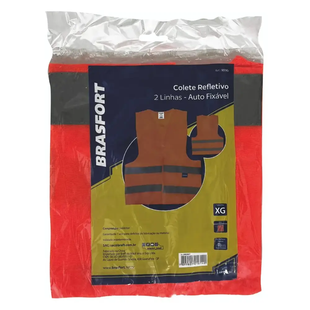 Colete Refletivo XG 2 Faixas Laranja 9096 Brasfort