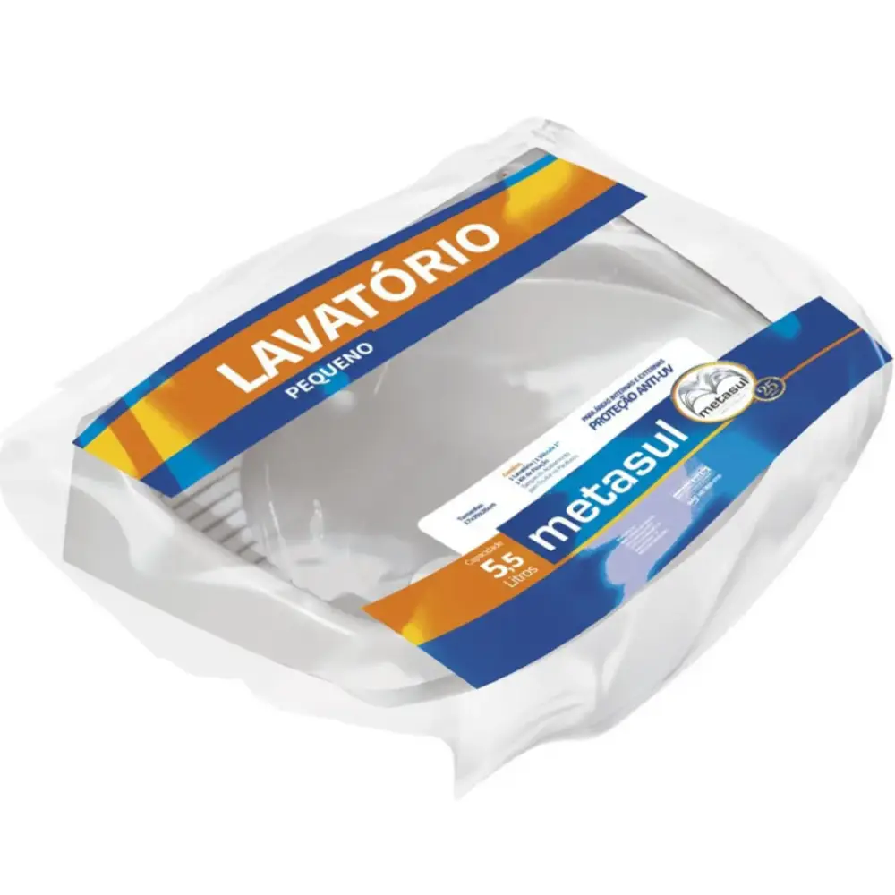 Lavatório Plástico 5,5L Branco Válvula e Fixação Kit Metasul