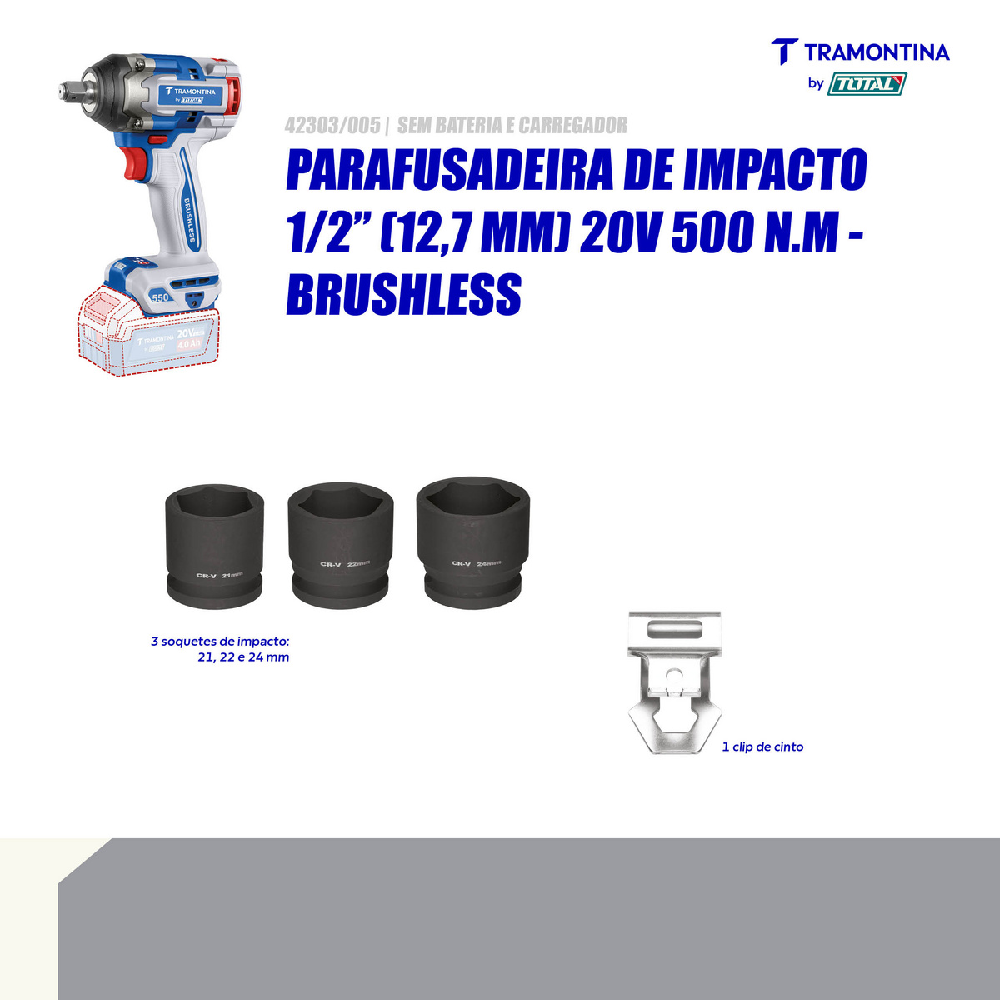 Chave de Impacto Tramontina 1/2 20V Sem Bat./Carreg.