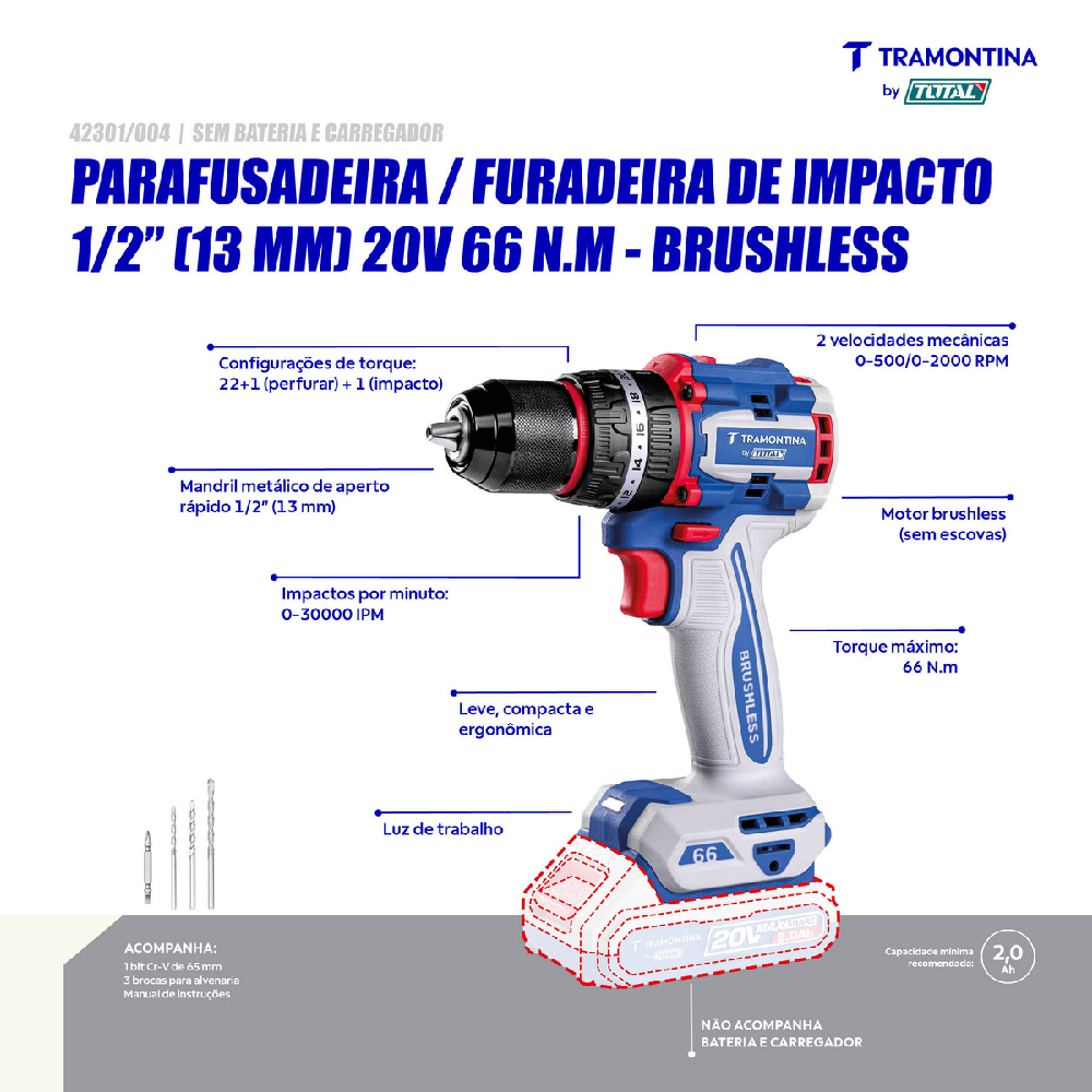 Furad/Paraf. Tramontina 20V Sem Bat./Carreg.