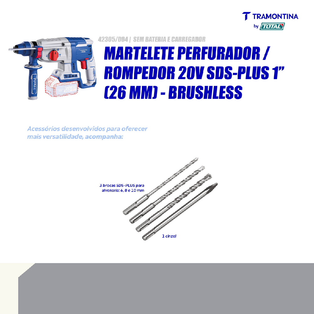 Martelete Rompedor Tramontina SDS Plus 1 20V Sem Bat./Carreg.