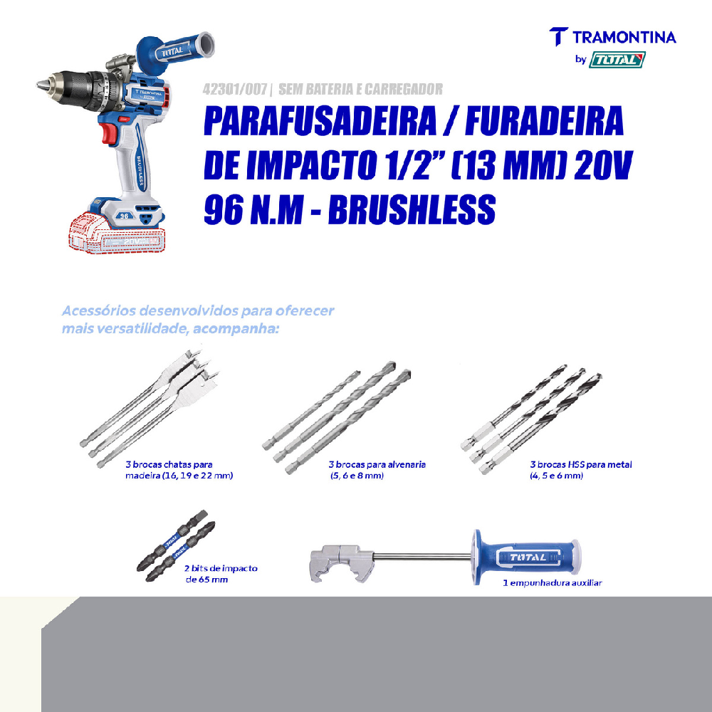 Furad/Paraf. Tramontina 20V 1/2 S/ Carregador e Bateria