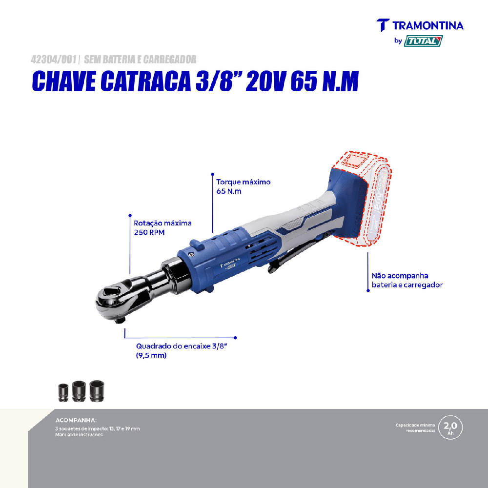 Chave Catraca Tramontina 3/8 20V Sem Bateria e Carregador