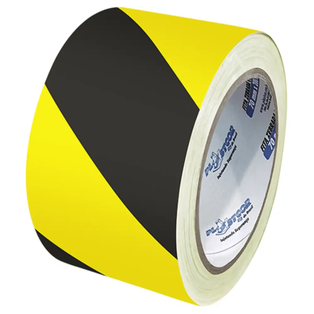 Fita Zebrada Preta e Amarela 70mmx200m Plastcor