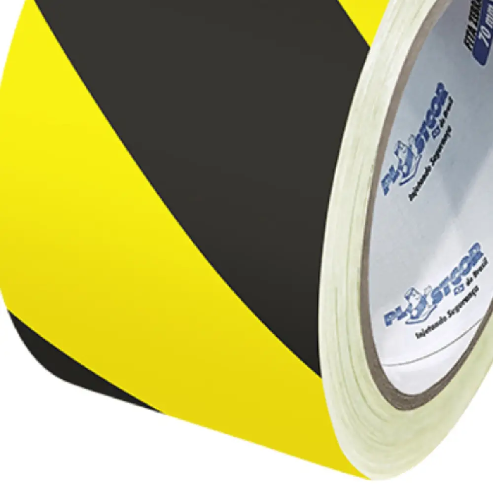Fita Zebrada Preta e Amarela 70mmx200m Plastcor