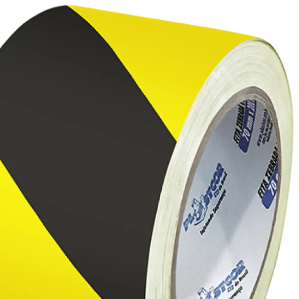 Fita Zebrada Preta e Amarela 70mmx200m Plastcor