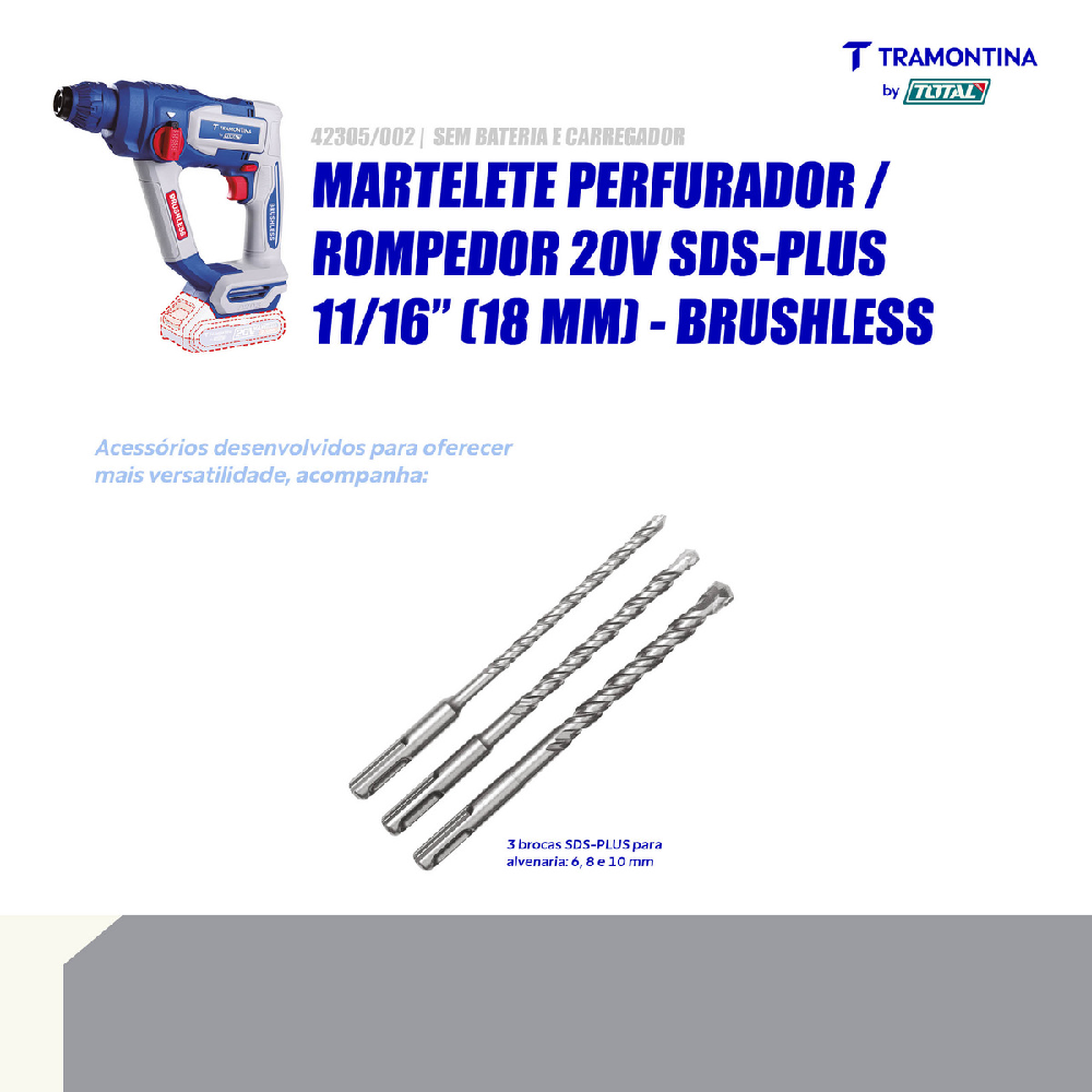 Martelete Rompedor SDS Plus 11/16 20V Sem Bat/Carreg.