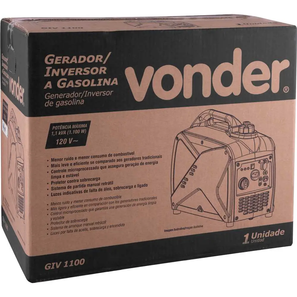 Gerador Inversor Gasolina 1100W 120V GIV 1100 Vonder