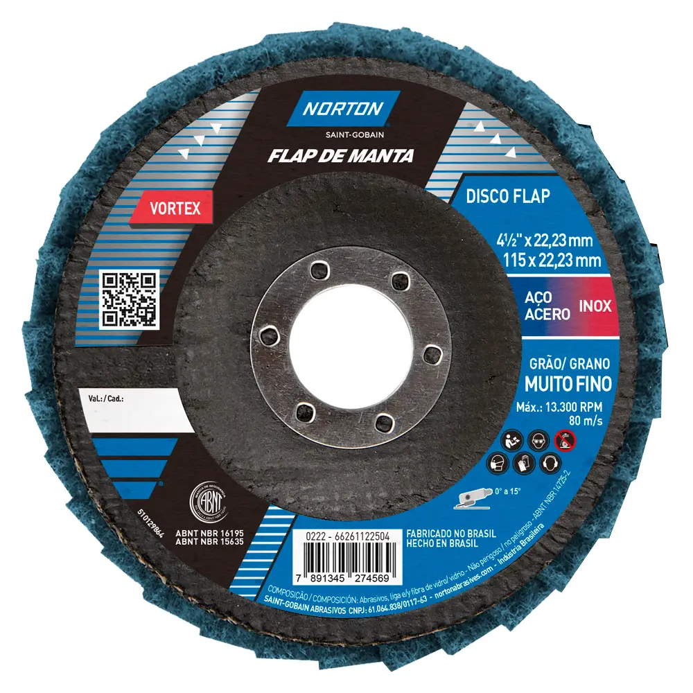 Disco Flap Manta Vortex Azul Muito Fino 115 mm Norton