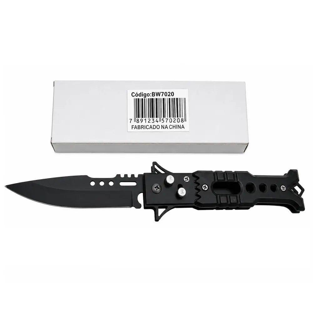 Canivete Cabo Metal Preto BW7020 21,5cm Braswei