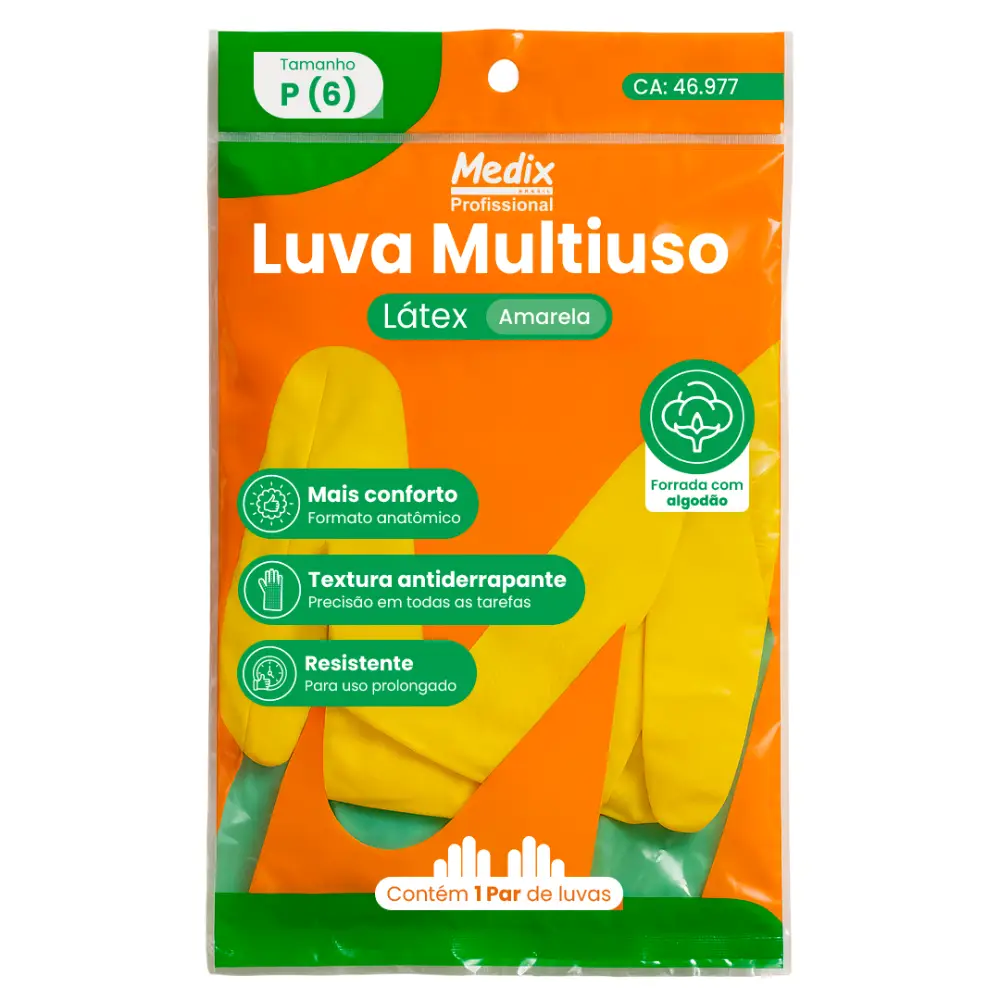 Luva Multiuso Látex Amarela G  5978 Medix