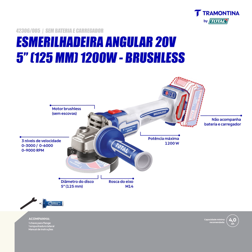 Esmerilhadeira Angular 20V 5 Polegadas Brushless Tramontina