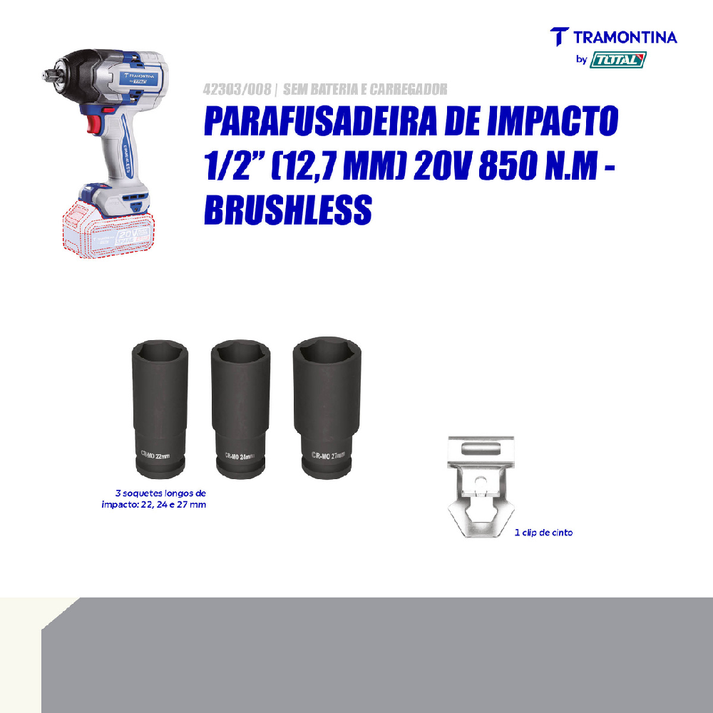 Chave Impacto Tramontina 1/2 20V Total 85KGF