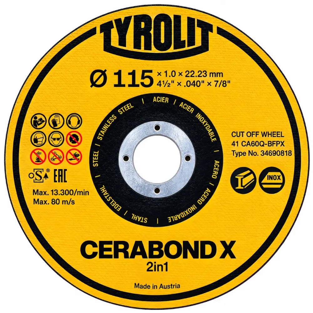 Disco Corte Inox 115x1,0mm Cerabond X Tyrolit