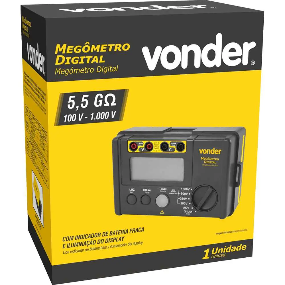 Megômetro Digital 1000 V com Bolsa e Iluminação Vonder