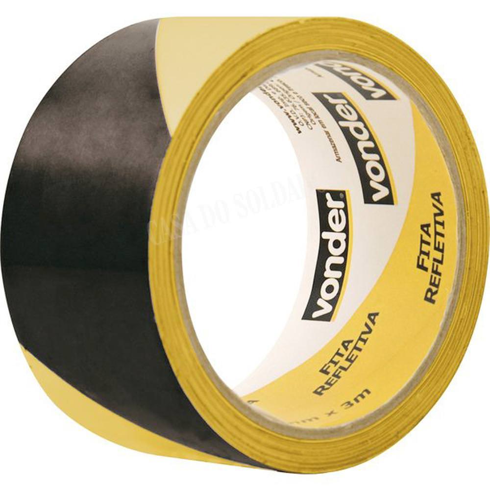 Fita Adesiva Refletiva Amarela e Preta  50 mm x 3 m Vonder